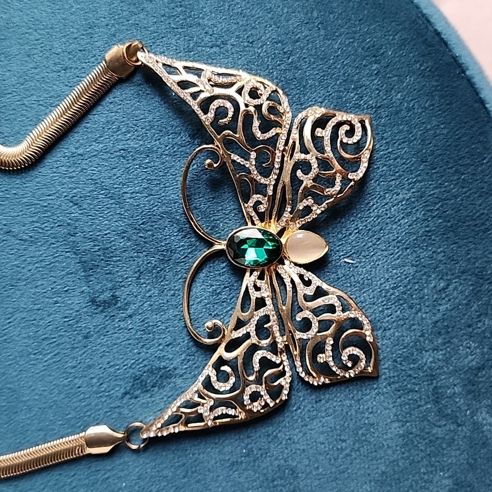 Emerald Green Gem Butterfly Necklace